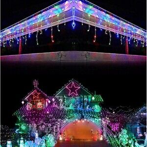 400 LED MultiColor Icicle Lights 33ft Outdoor Christmas Lights 8 Modes 75 Drops